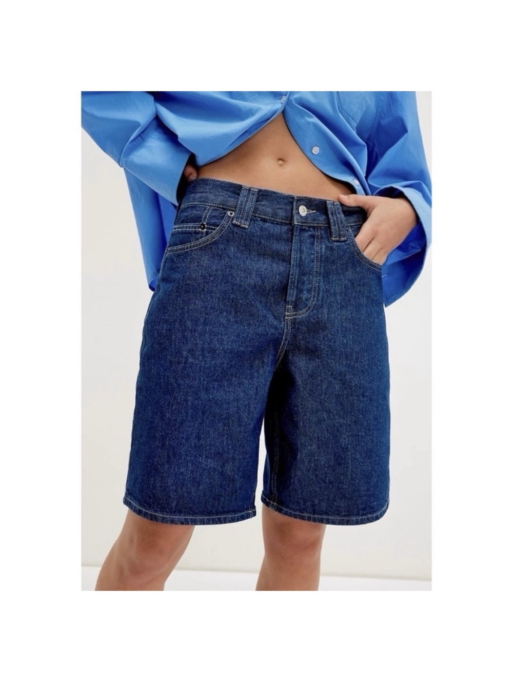 We The Free People Montana Bermuda Denim Shorts Womens 28 Blue Button Fly Jorts